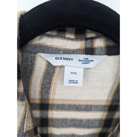 Old Navy Shirt Women Ivory Black Flannel Boyfriend Shirt Plaid Button Up Casual - Picture 5 of 8